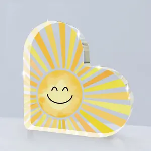 Sunshine Gifts Inspirational Sun Sunshine Acrylic Sign Desk Sun Decor, Pop Smiles Rustic Farmhouse Block Sign Decorations for Home Office Girls Dorm Room Nursery Playroom Tabletop Shelf Decor