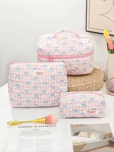 Floral Pattern Makeup Bag Set, Cute Cosmetic Bag for Women Girls, Floral Coquette Aesthetic Toiletry Bag, Travel Make Up Organizer Bag
