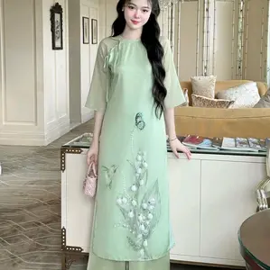 Vietnamese Ao Dai M38 With Pants For Women ( Vietnamese Size )/ Áo Dài Cách Tân Truyền Thống Việt Nam/ Girl Ao Dai / Luna Ao Dai