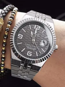 Top Luxury Super Player High-End Business Men's Quartz Watch, Honeycomb Round Dial, Stainless Steel Strap, Fashion Accessory, Perfect Gift, Modern Fashionable Wristwatch