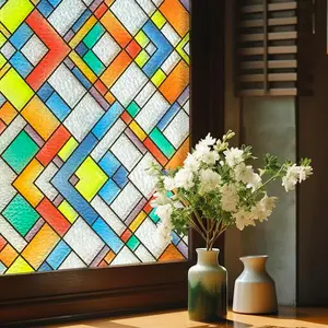 1pc 44.5x100cm 3 Color Glass Pattern Removable Window Stickers, Light Blocking UV Protection Privacy Film, Static Cling Decorative Glass Decals