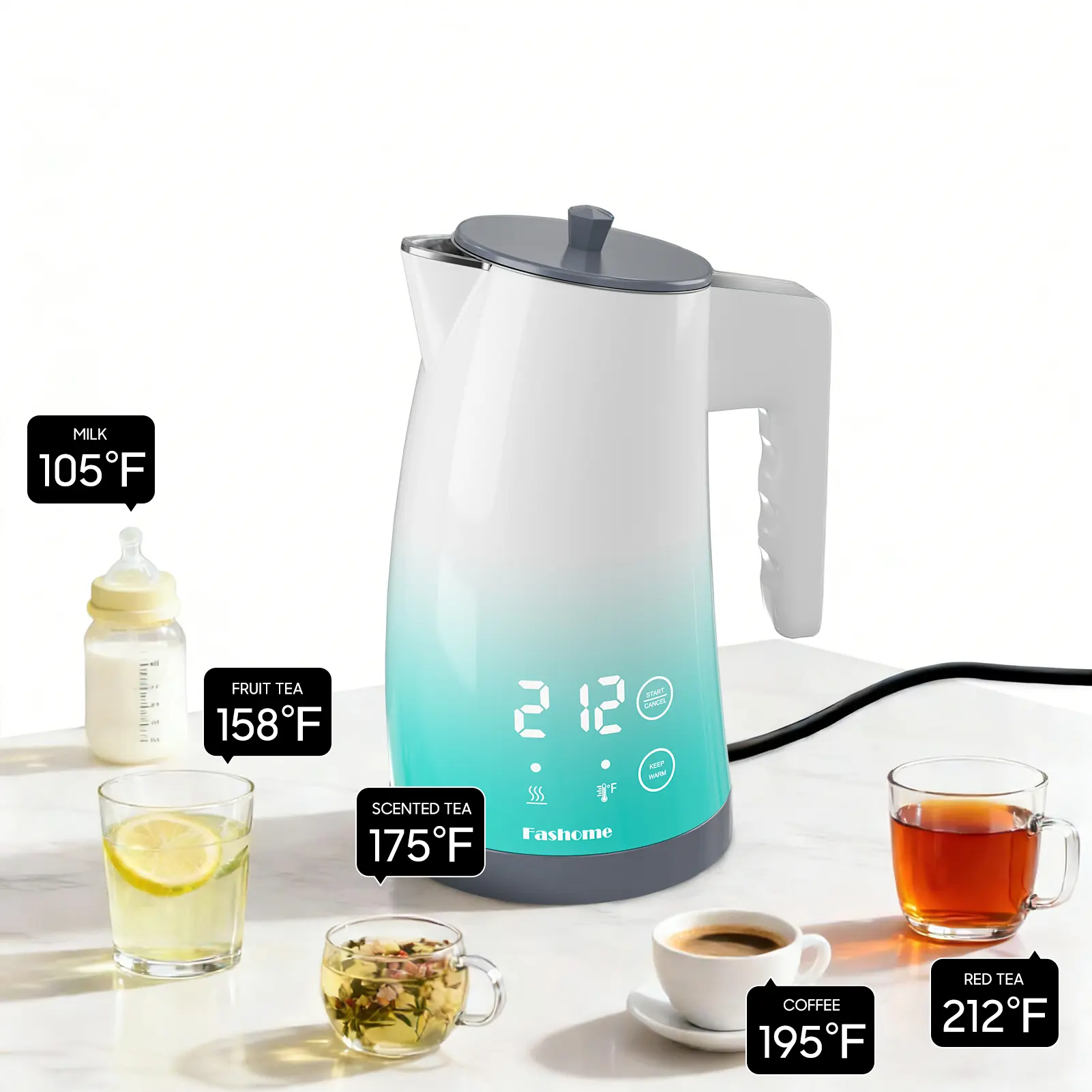 Stainless Steel Electric Kettle - Cordless 1.25L Stainless Kettle with 1200W Heating System, Temperature Control, Bisphenol A (BPA)-Free Smart Boiler, Cool Touch, Quiet Operation, Fast Boil & Constant Temperature for Coffee, Baby Formula