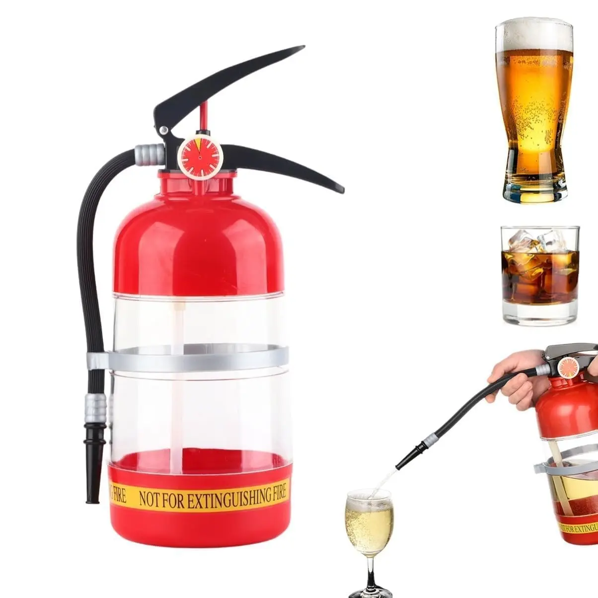 1500ML Hand-Pressed Beverage Dispenser - Creative Fire Extinguisher Style Beer Cannon, Multi-Purpose Draft Beer Cup & Liquor Dispenser Bucket, Great for Home Party and Bar Decor