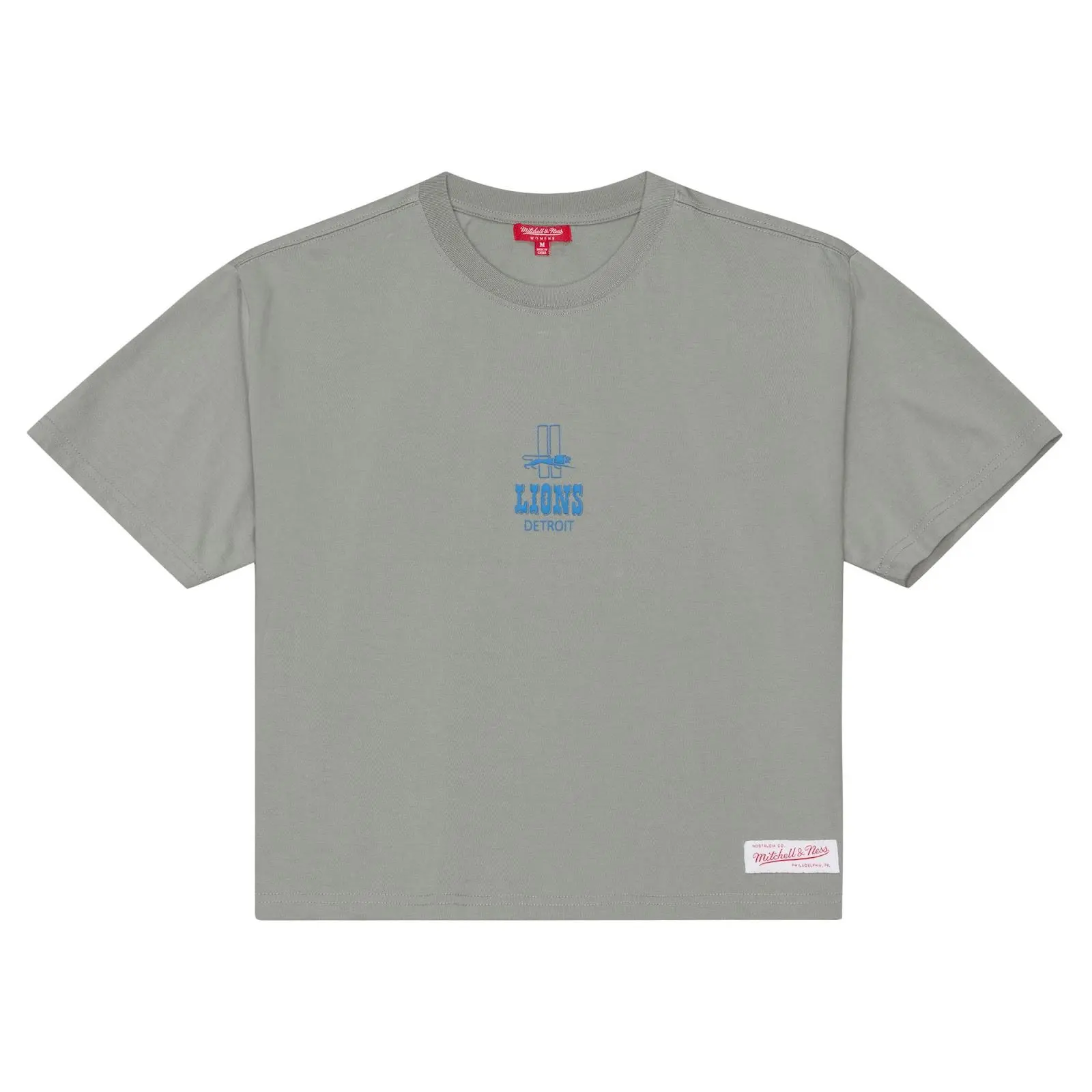 Women's Detroit Lions Gray Core Essentials Cropped Boxy T-Shirt NFL Throwback Tee Graphic Vintage Fan Gear Mitchell & Ness