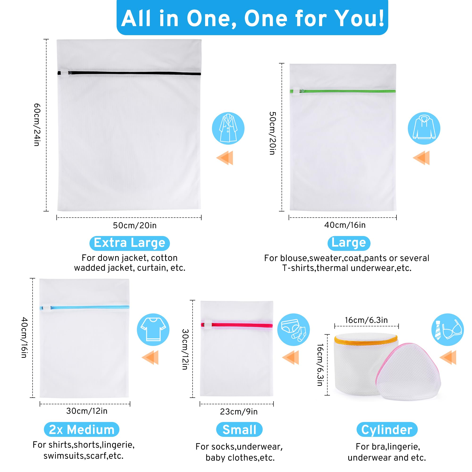 Ultimate 7 Pack 6 Size Mesh Laundry Bags Set with AUTO-Lock Zipper for Delicates Lingerie Bags Lightweight Durable 100% Polyester Secure Cleaning