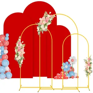 Set of 3 Metal Arch Backdrop Stand and Cover Set 6FT & 5FT & 4FT  Balloon Arched Stand Frame with Spandex Arch Cover Red Backdop Covers for Birthday Party  Shower Anniversary Decor