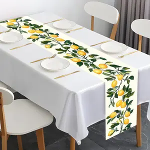 Lemon Tree Pattern Table Runner, Rectangular Tablecloth, Table Decoration Supplies for Home Kitchen Dining Room Party