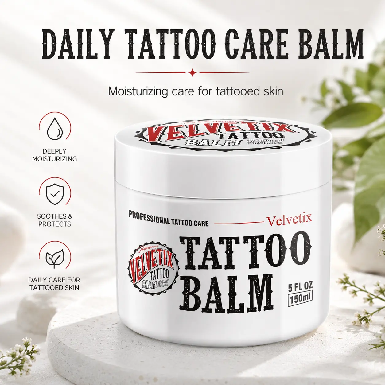 Velvetix Tattoo Balm, Moisturizing Tattoo Aftercare Balm for Skin Care, Hydrating Formula for Fresh Tattoo Appearance & Daily Tattoo Care
