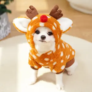 Pet Dog Cat Christmas Cat Clothes Reindeer Autumn Winter Fleece Medium Dog Cat Supplies Transformation Outfit