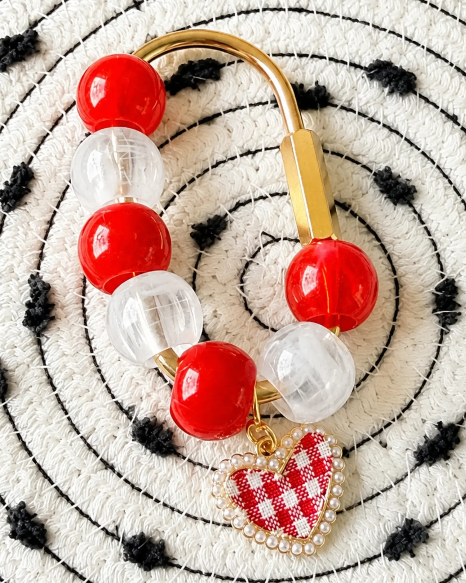 Red and White Gingham Heart Bag Charm