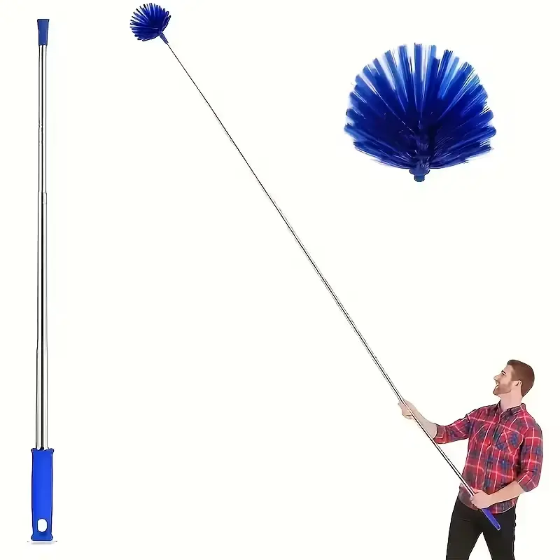 1pc Extendable Spider Web & Microfiber Duster, with Stiff Bristles, Retractable Stainless Steel Pole for Indoor & Outdoor Cleaning, No Battery Required, Ideal for Kitchen, Bathroom, Household Cleaning Tool, House Cleaning Tools