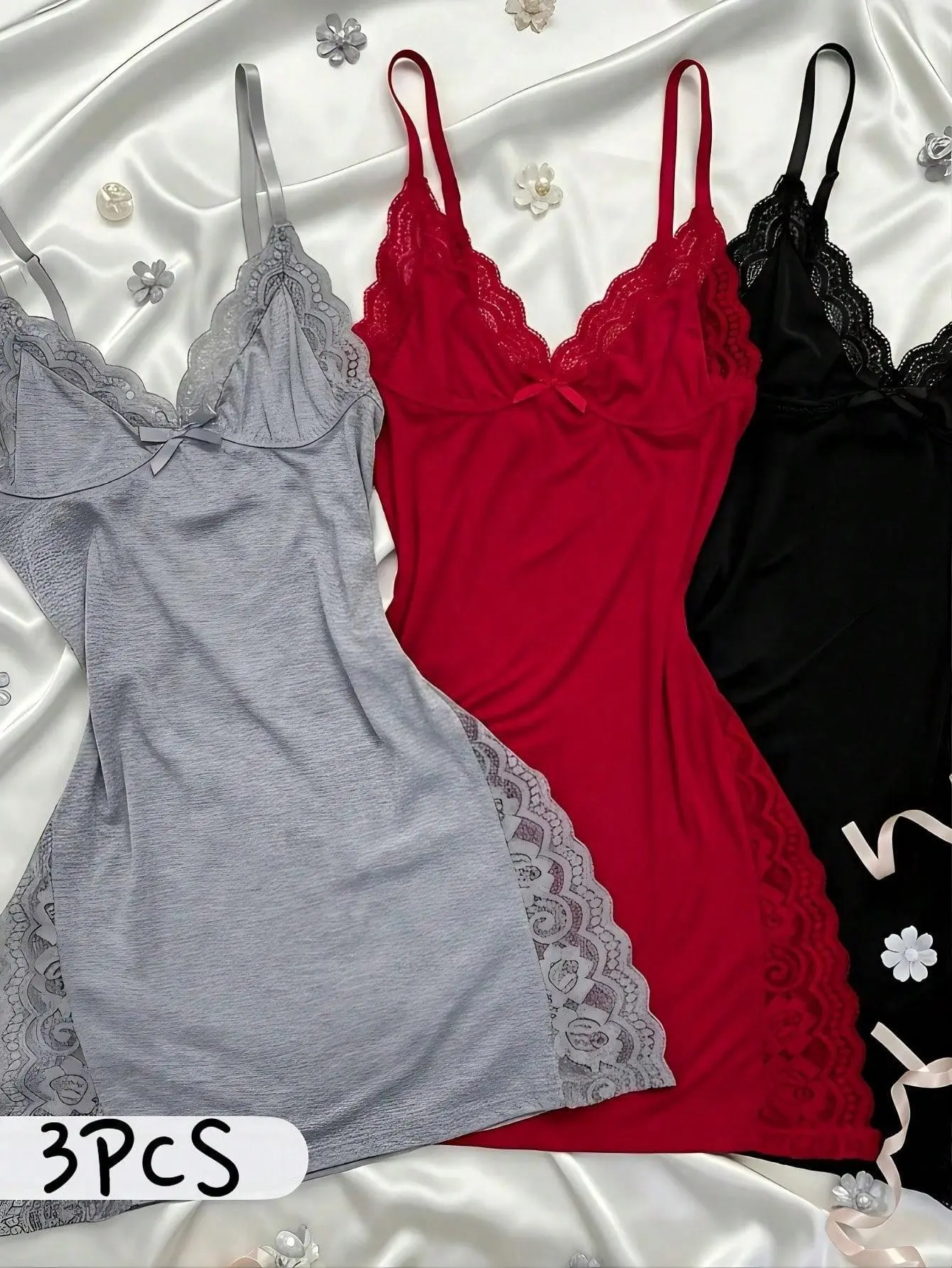 Women’s 3-Pcs Nightwear Set, Sleeveless Spaghetti Strap Sexy Deep V Neck All Seasons Loungewear Nightdress, Normal Type, Standard Sizes, Fitted Sleeveless Long Nightdresses, Xl