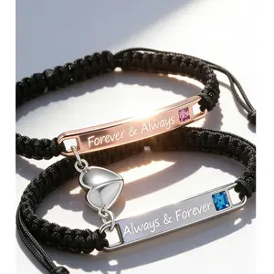 Couple Braided Bracelet & Magnetic Heart Nameplate Bangle Set| Trendy Minimalist Style| For Lovers| Valentine’s Day/Anniversary Gift| Perfect for Him & Her