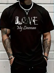 100% Cotton Love My Lineman Wife Husband Lineworker Girlfriend Linesman T-Shirt Women's Men's Graphic Tee Crew Neck summer vacation Tops