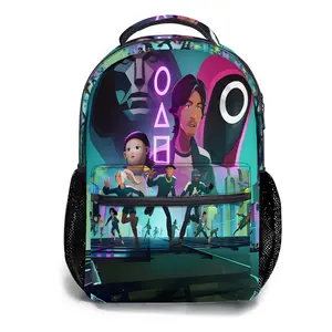17" Squid Game Full-Print Backpack - Waterproof & Machine-Washable with Reinforced Base, Padded Adjustable Straps, 4-Pocket Storage for Tech, Essentials & Outdoor Gear