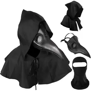 Plague Doctor Mask & Cloak Halloween Costume for Men, 3 in 1 Scary Adult Mask Set, Spooky Party Outfit,Adult Scary Party Costume Clothes Menswear Beige Black Plain Tropical Robe Bestie