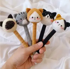 Crochet Cat Pen Topper, Handmade Amigurumi Cat Pen, Cute Back to School Gift, Kawaii Desk Accessory, Teacher Student Gift, Cat Lover Gift