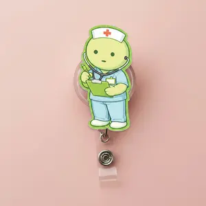 Cute Smiski Retractable ID Badge Reel Kawaii ID Badge Holder Funny Nurse Accessories Unique Gift for Nurse, Doctor Nursing Student Healthcare Worker or Coworker Durable Acrylic Retractable Cord Mechanism Easy Access