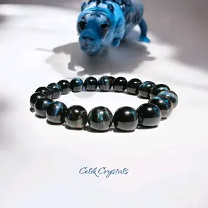 AAA Grade Blue Tiger Eye Bracelet With Golden Stripes, 10mm Beads Stretches, Custom Length Selectable natural Unisex Jewelry Handmade Jewelry