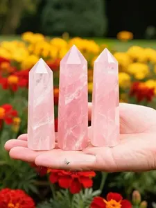 1pc Large Rose Quartz Crystal Wand with Hexagonal Point - Obelisk Tower Design, Vibrant Pink, Durability, Perfect for Home & Garden Decor, Valentine'S Day Gift, and Spiritual Practices, Emotional Healing, Crystal Tower Design