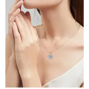 Classic Four-claw Diamond Necklace High-grade 925 Silver Plating 18K Gold Pendant circle  chains