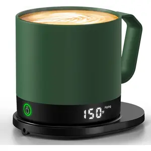 Self Heating Coffee Mug with Temperature Control,  Heated Mug 14oz with Lid, Rechargeable Heated Mug, Dual-Sided LED Display, Keeps Drinks Warm Up to 150?F (Green)