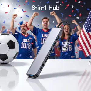 USB-C USB-A Hub 8-in-1 Flexible Converter with 4 USB-A 3.0 Data Ports Type-C Port 3.5 Audio Jack TF Port SD Card Reader for Modern Devices