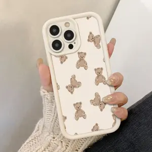 Cute Phone Case Simple Bear Pattern Case for IPhone 16 15 14 Pro Max 13 12 11 XR XS Plus Shockproof Non Slip Military-Grade Protective Silicone Cover