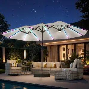 CAODOC 15ft Large Patio Umbrellas with Base Included, Outdoor Double-Sided Rectangle Big Market Umbrella with Stand, Outside Umbrellas for Poolside Lawn Backyard