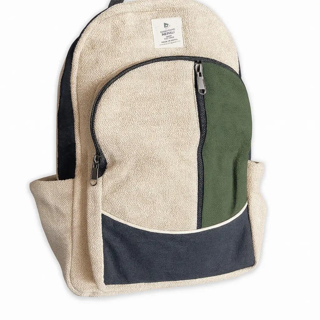 Everything Nepali Backpack, Fits laptop, Eco friendly, Organic Hemp travel and laptop Backpack, handcrafted by the best artisans in Nepal (Rosemary)