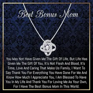Bonus Mom Pendant Necklace, Stepchildren’s Gift for Mother-in-Law or Stepmother, Heartfelt Jewelry With Message Card and Gift Box