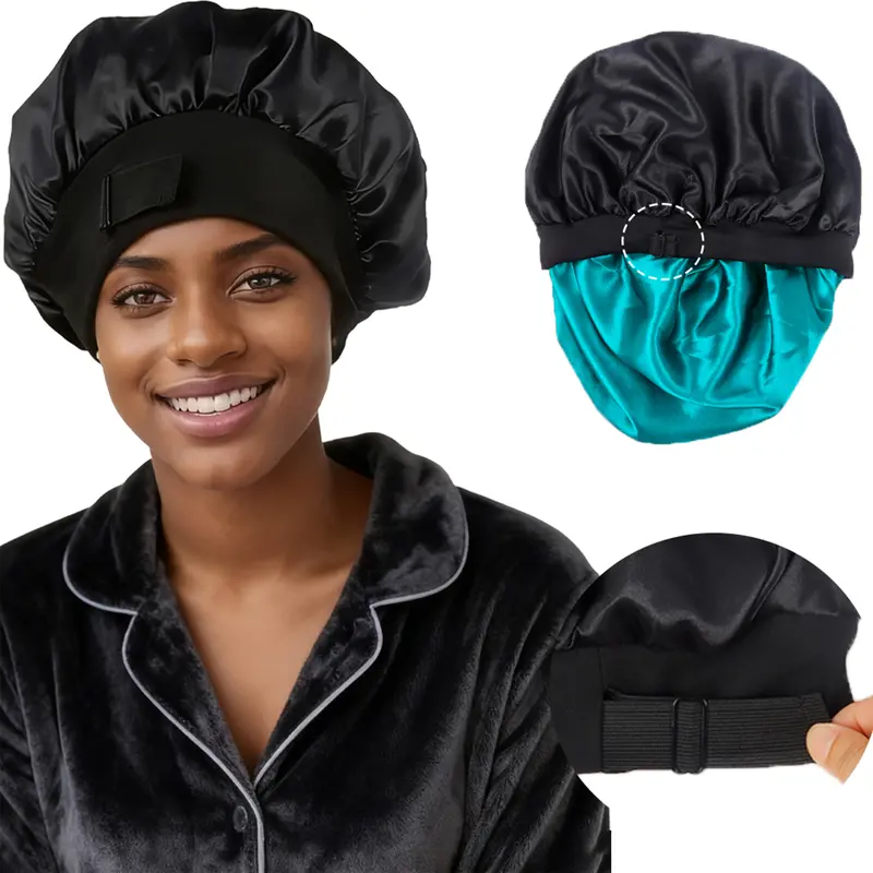 TwiceBeauty Silk Bonnet for Sleeping Double Layer Satin Bonnet Adjustable Bonnets for Black Women Sleep Cap Reversible Hair Bonnet for Curly Hair Haircare Teal