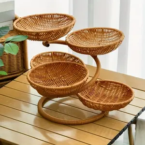Multi-layer creative snack fruit plate storage basket step by step snack bread basket imitation rattan hand-woven dried fruit basket