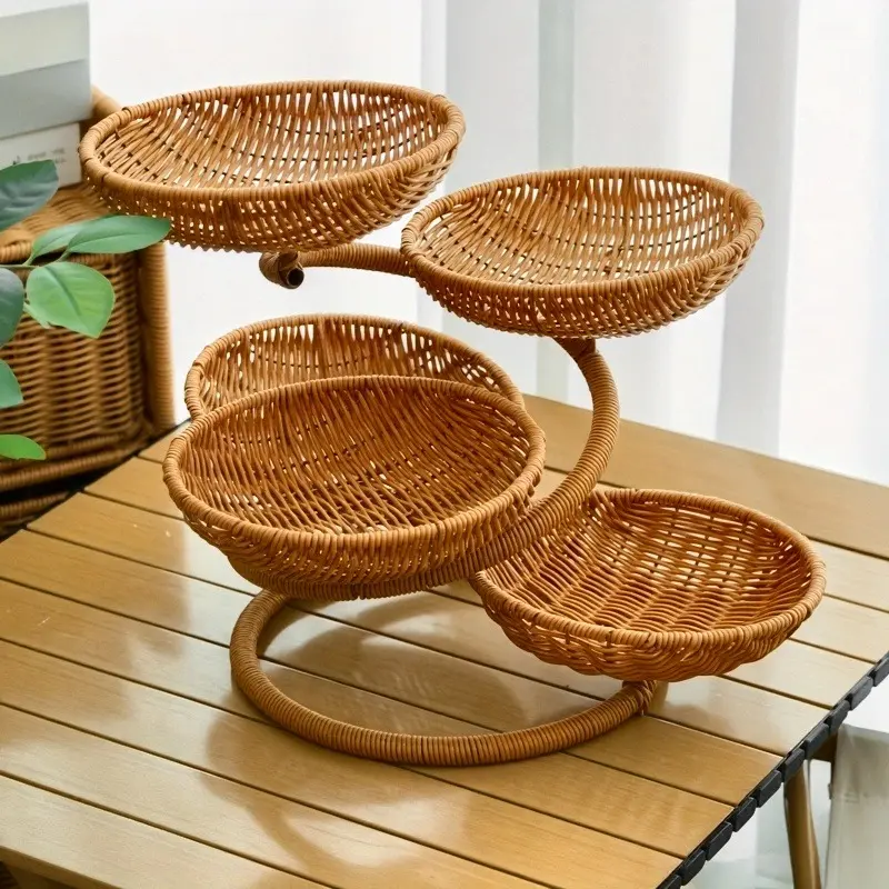 Multi-layer creative snack fruit plate storage basket Household Storage Organizer home organizer storage step by step snack bread basket imitation rattan hand-woven dried fruit basket Weaving Basket Decorative Basket