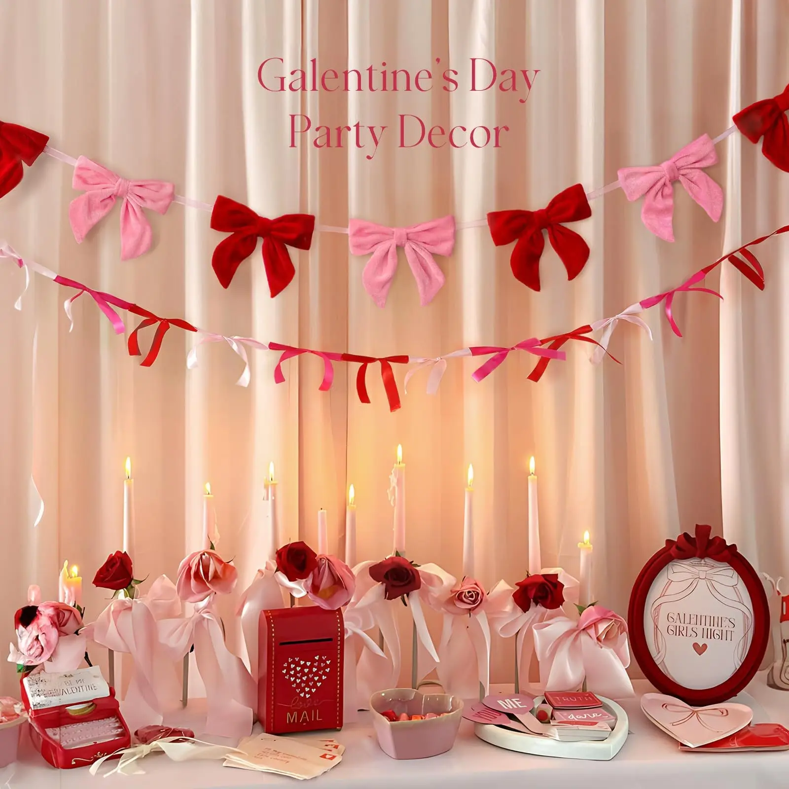 1pc Valentine's Day Bow Hanging Banner, Velvet Bow Garland for Home Party Decorations, Ideal for Mantel and Wall Display, Party Decorations Banners