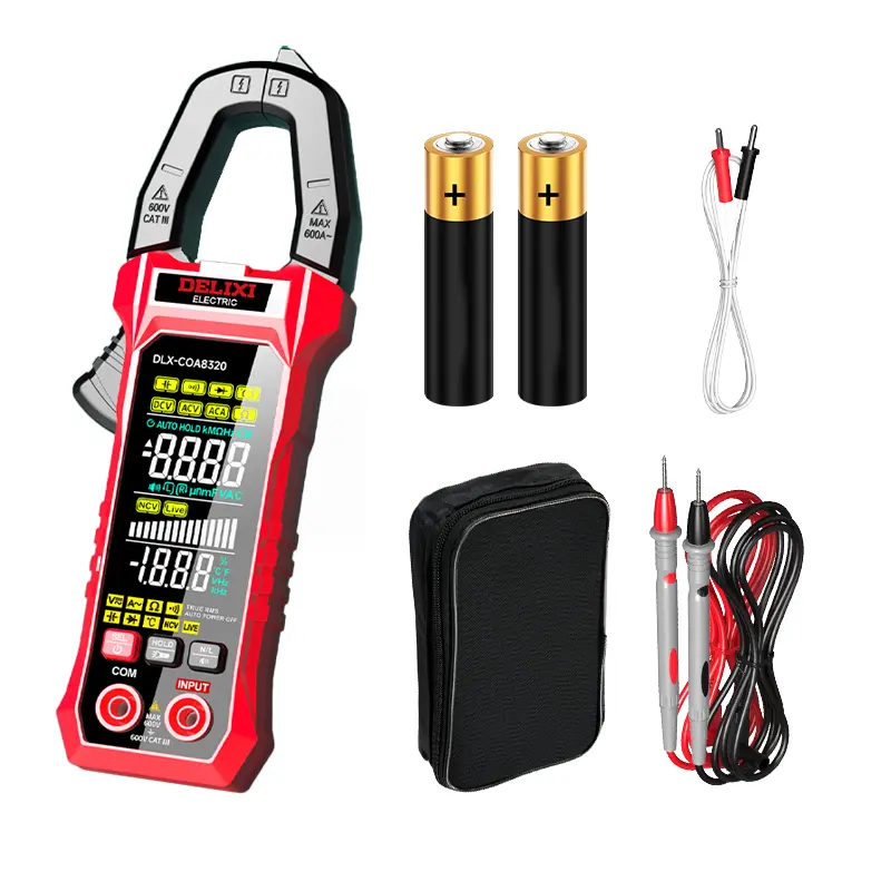 DELIXI ELECTRIC COA8320 Clamp Meter Multimeter 6000 Count T-RMS Auto-Ranging Voltage Tester, AC/DC Voltage & AC Current, Non-Contact Voltage Testing, Temperature Continuity Resistance Diode Measurement