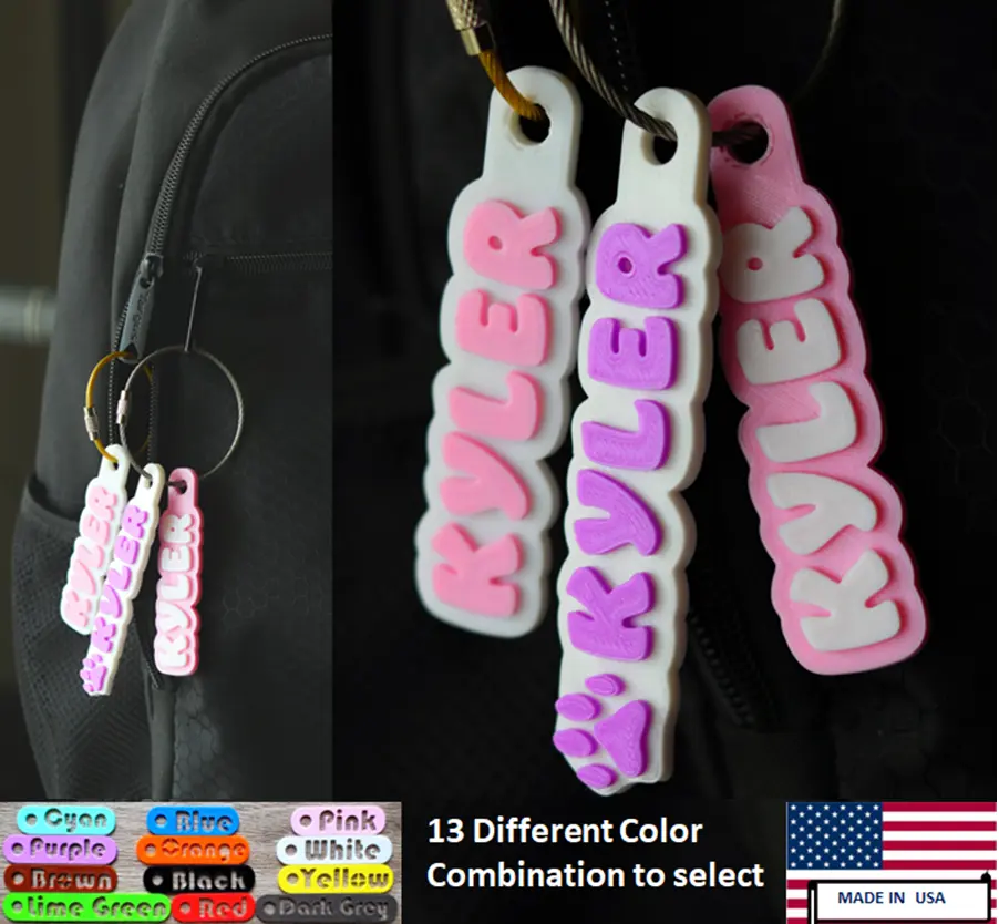 Custom Name Personalized 3D Name Tags for Bags Backpacks Sports Teams Gifts Water Bottles Luggage Label Customizable Nametag with 13 Color Options PLA Plastic Durable Multipurpose Tag