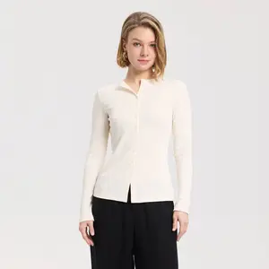 Women's Long Sleeve Ribbed Button-Front Cardigan Sweater - A New Day Cream XS