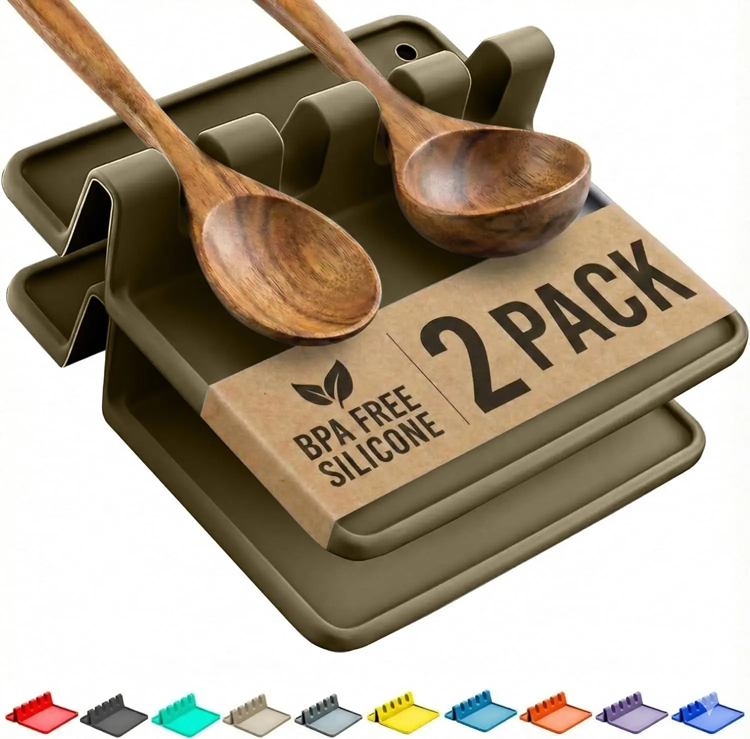 Silicone Spoon Rest with Drip Pad, Holds up to 4 Utensils