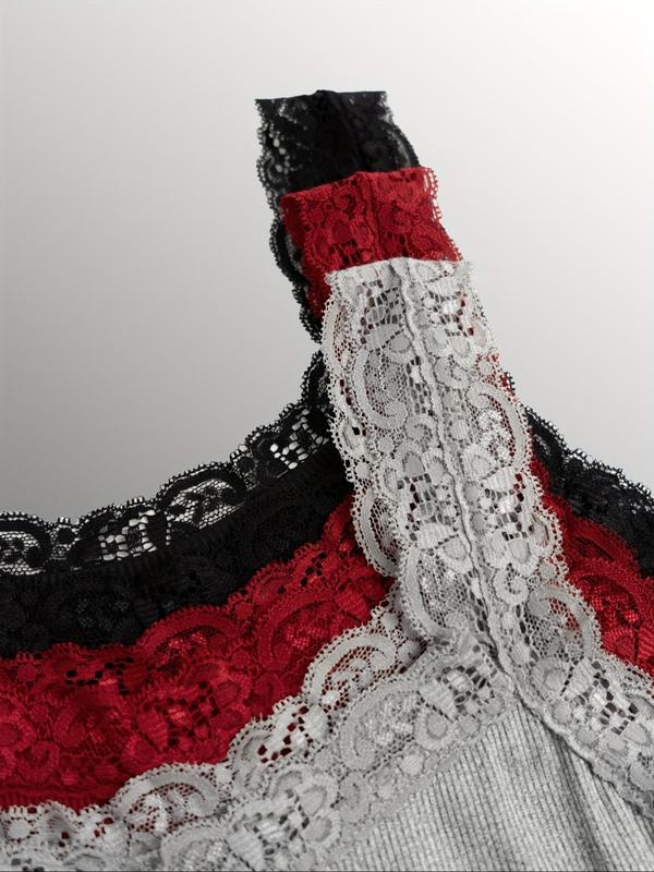 Women's Contrast Lace Tank Top, Casual Comfy Breathable Sleeveless Top, Ladies Clothing for All Seasons