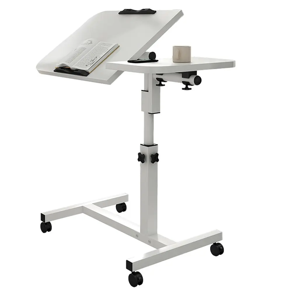 GARVEE Laptop table with wheels, 60-95cm height adjustable desk side table, foldable PC table, versatile standing desk overbed table for bed sofa office, white