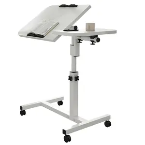 GARVEE Laptop table with wheels, 60-95cm height adjustable desk side table, foldable PC table, versatile standing desk overbed table for bed sofa office, white