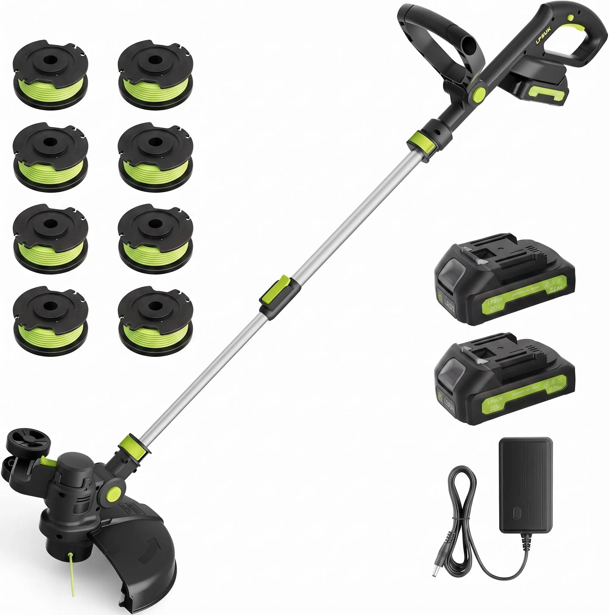 Garvee Wireless String Trimmer & Edger – 12-Inch 20V Electric Grass Cutter with 2 x 2.0Ah Batteries, Fast Charger, 8 Spool Lines, Wheels – Lightweight Lawn Tool