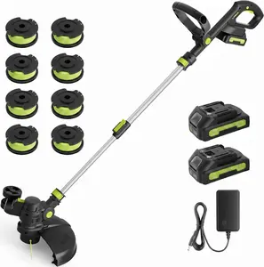 Garvee Wireless String Trimmer & Edger – 12-Inch 20V Electric Grass Cutter with 2 x 2.0Ah Batteries, Fast Charger, 8 Spool Lines, Wheels – Lightweight Lawn Tool