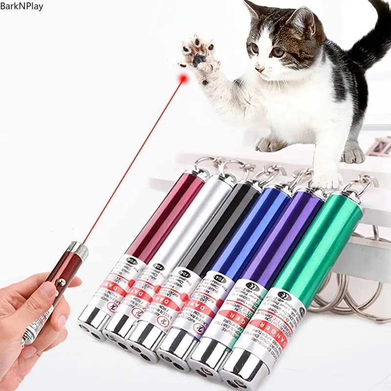 6pcs Paw Print Bag Charms, Portable Plastic Keychain with LED Laser Pointer, Interactive Cat Teaser Toy with Laser Beam Light, Battery Powered, Interactive Toy