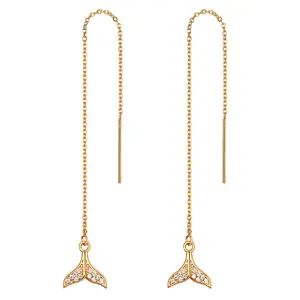 OIDEA Long Threader Earrings with Fish Tail Foot and Wing Charm Mix, Brass and Cubic Zirconia Jewelry for Women, Delicate Chain Styling