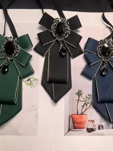 Handmade Solid Color Plain Pattern Sparkling Diamond Tie, Party Essential for Business, Suits, and Daily Life, All Seasons Use