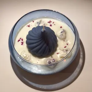 Candle with Unique Blue Design in Elegant Bowl for Aromatic Relaxation