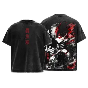 Vintage Washed Shoto Todoroki Graphic Tee - Heavy Cotton Oversized My Hero Academia Anime Shirt, Retro Ice Fire Streetwear T-Shirt, Trendy Y2K Japanese Anime Apparel Gift for Fans 90s Graphic American Casual Short Sleeve Tee,Gym & Streetwear