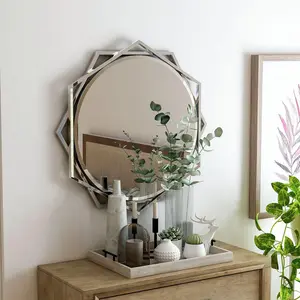 Aquila Modern Beveled Glass Geometric Wall Mirror for Bathroom Bedroom Living Room 5mm Starburst Frame Stainless Steel MDF Decor Metal 28.5x28.5x1.5 Inches Easy Installation Wall Mount Mirror